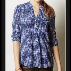 Anthropologie HD in Paris Kaveri Henley Long Sleeve Blouse Size 8
